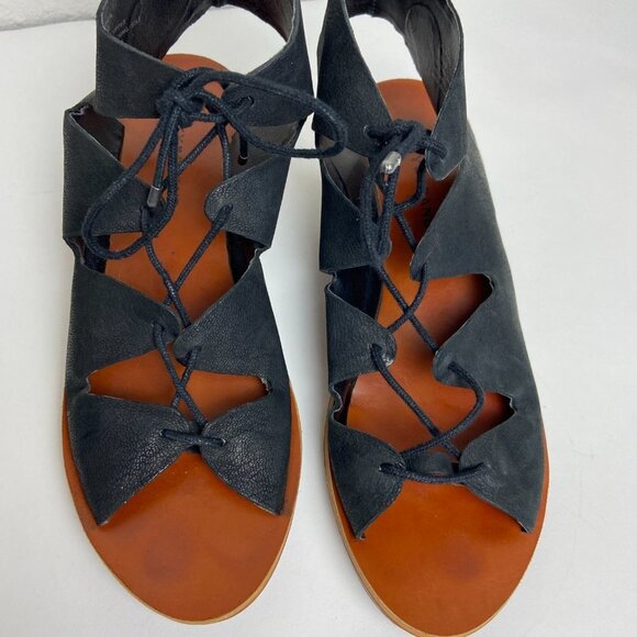 Lucky Brand Shoes - Lucky Brand  Black Leather Hipsta Gladiator Lace Up Wedge Sandals Size 10